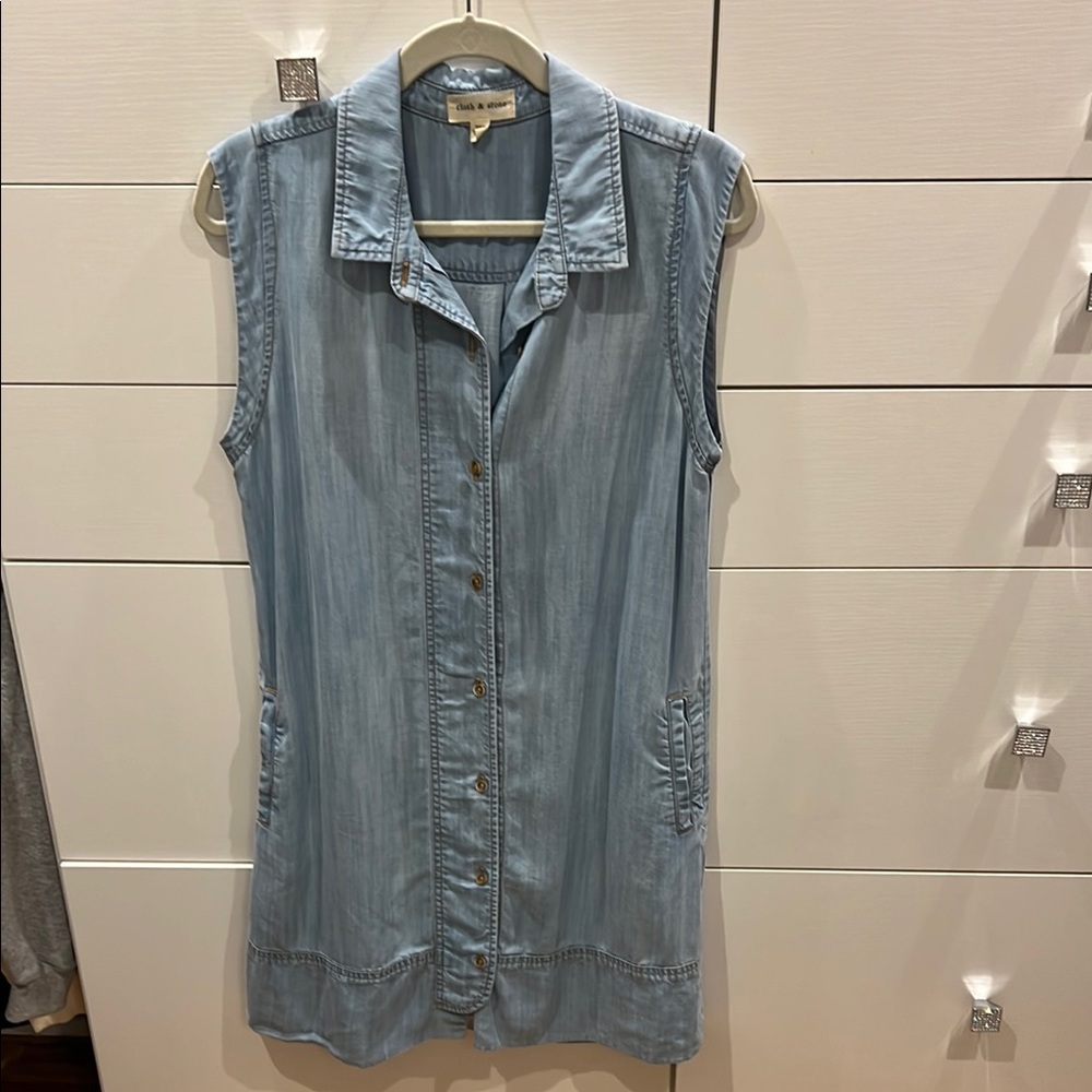 Cloth & Stone Blue Sleeveless Notched Collar Dress